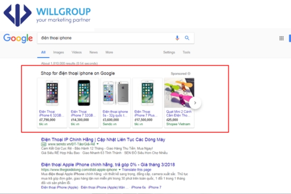 Google Shopping Ads hiện trên các kết quả Google Ads và kết quả tự nhiên (SEO)