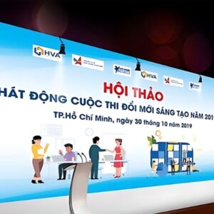 mẫu backdrop Hội thảo "Pháp động cuộc thi đổi mới sáng tạo năm 2019"