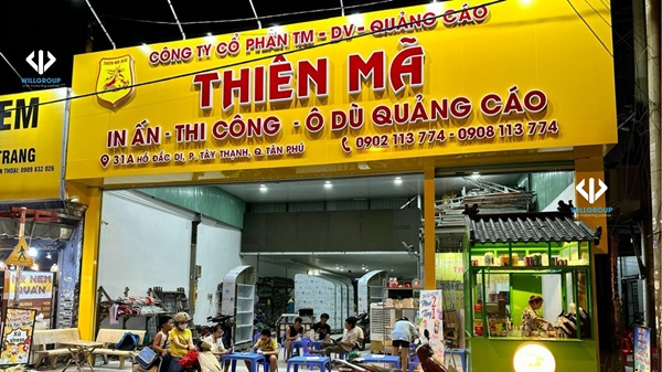 Bảng hiệu alu chữ nổi của cửa hàng Thiên Mã