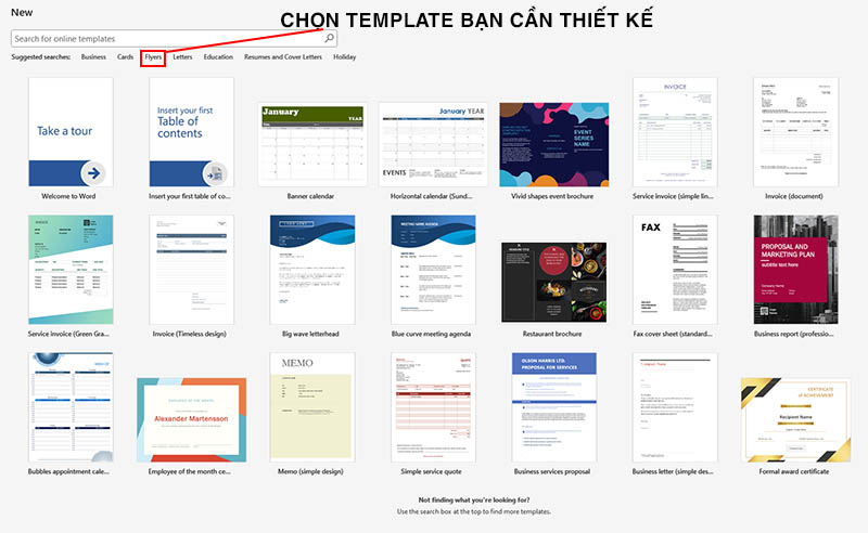 Chọn template tờ rơi quảng cáo trong word