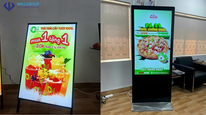 Bảng hiệu đứng ở quán nước và quán ăn