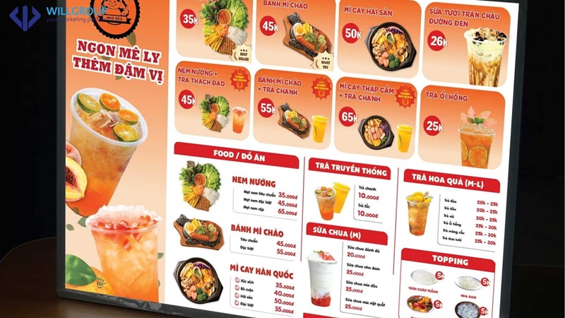 Bảng hiệu menu ở tiệm trà sữa