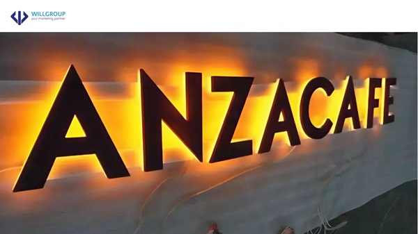 bảng hiệu đèn LED của tiệm Anza cà phê