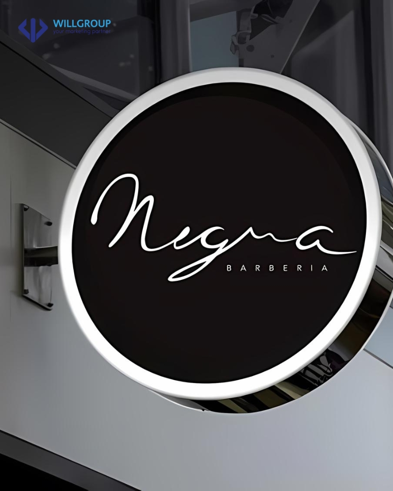 Bảng hiệu hộp đèn của tiệm tóc Negma