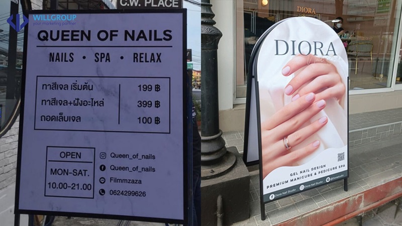bảng hiệu spa đứng ở nhiều tiệm spa và nail