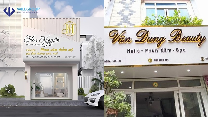 mẫu bảng hiệu phun xăm của Hoa Nguyễn và Vân Dung Beauty