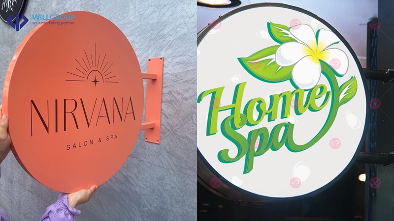 bảng hiệu spa tròn ở Nirvana và Home spa
