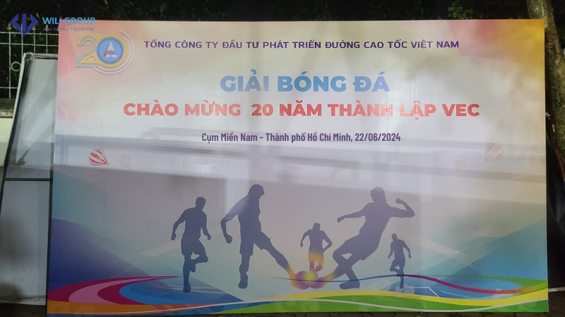 Backdrop cho giải bóng đá chào mừng 20 năm thành lập VEC