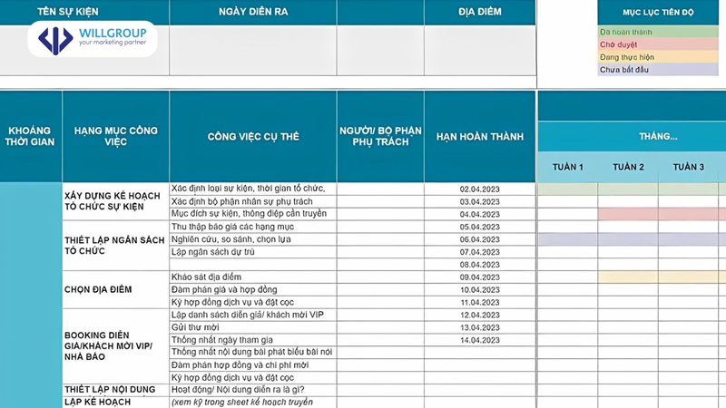 mẫu lập kế hoạch tổ chức sự kiện bằng excel